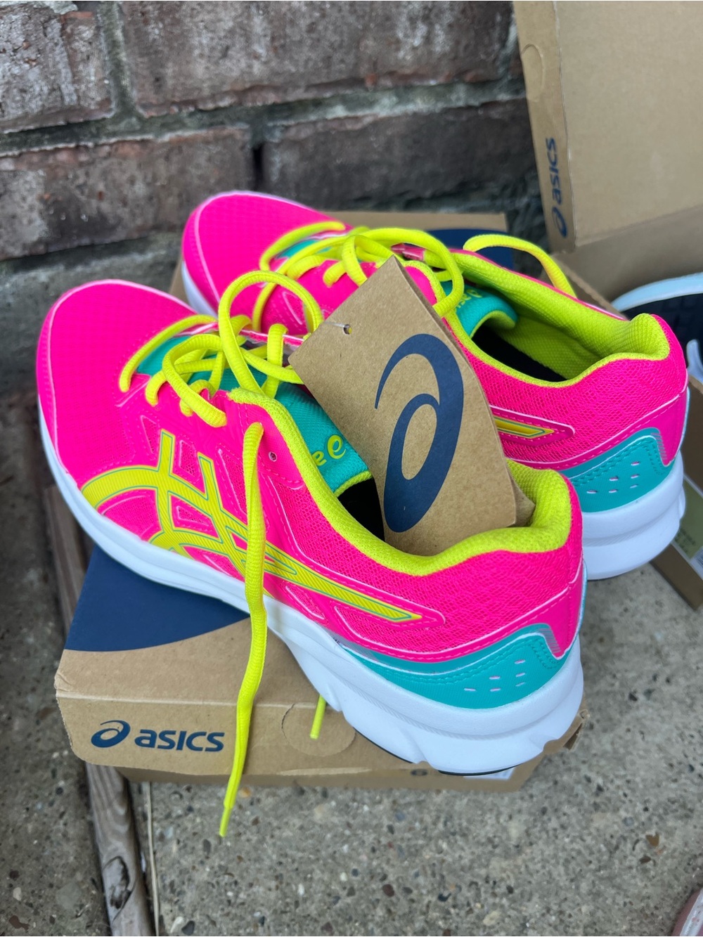 Asics Pink, Neon Yellow & Teal Kids Running Sneakers